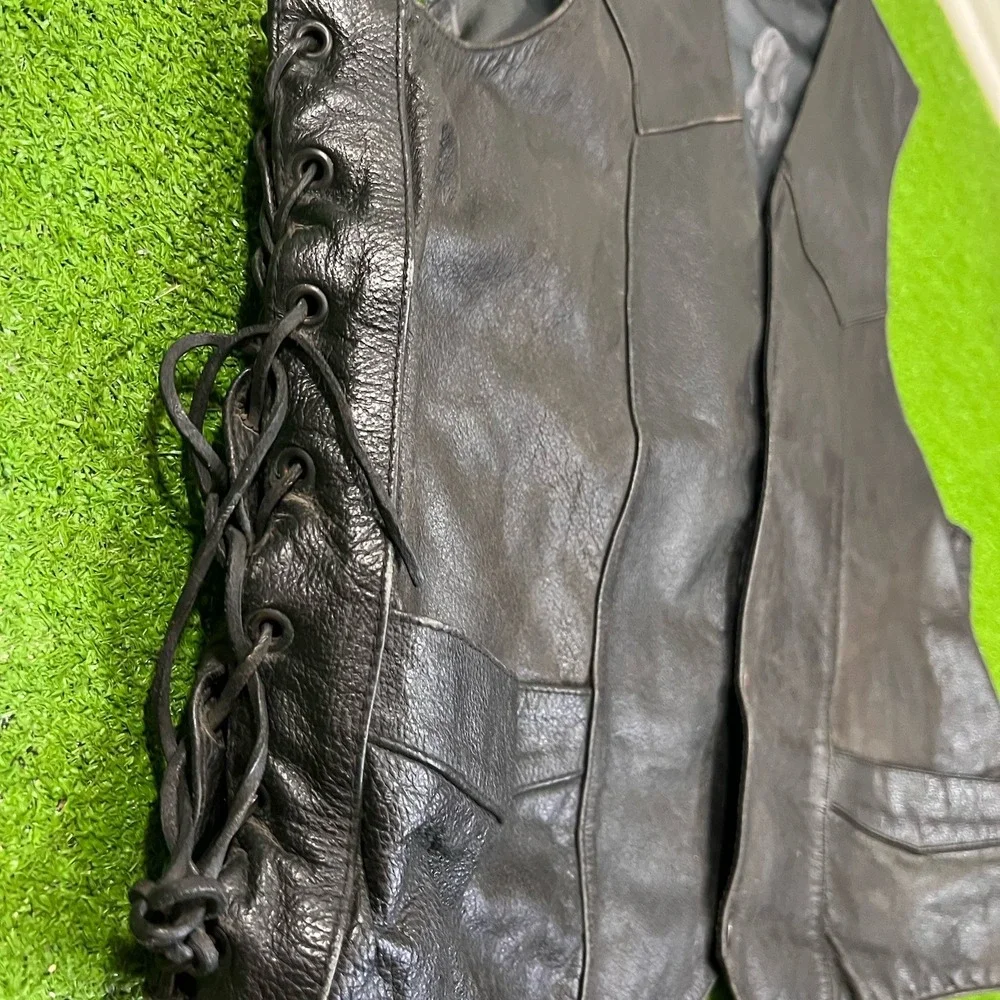 Vintage Street And Steel Leather Vest SZ 52 (2XL) Side Laced Y2K Biker Vest